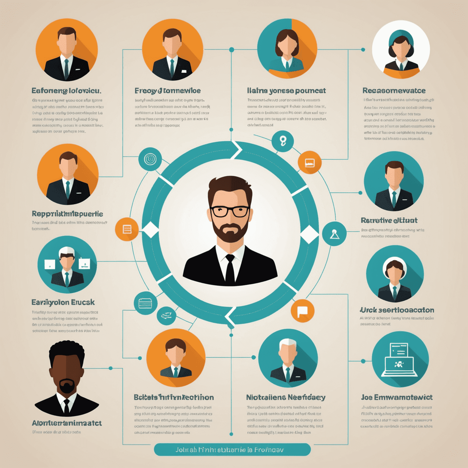 Infografika przedstawiająca 6-etapowy proces przygotowania do rozmowy kwalifikacyjnej, z ikonami reprezentującymi każdy etap.